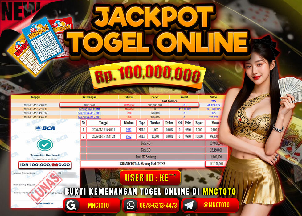 MNCTOTO JAKCPOT TOGEL POOL CHINA Rp.100.000.000,- LUNAS