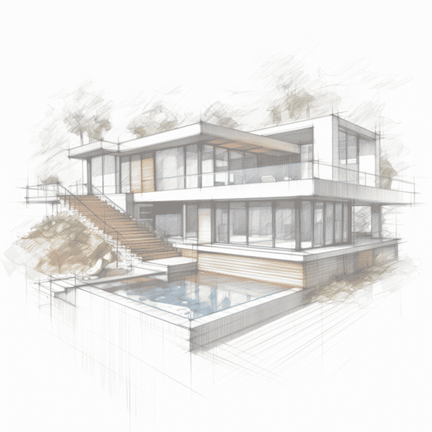 Architectural illustration representing renovation planning and construction