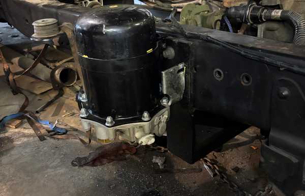Air dryer installed. I will have on-board air, since I have a compressor on the engine. Air dryer installed. I will have on-board air, since I have a compressor on the engine.