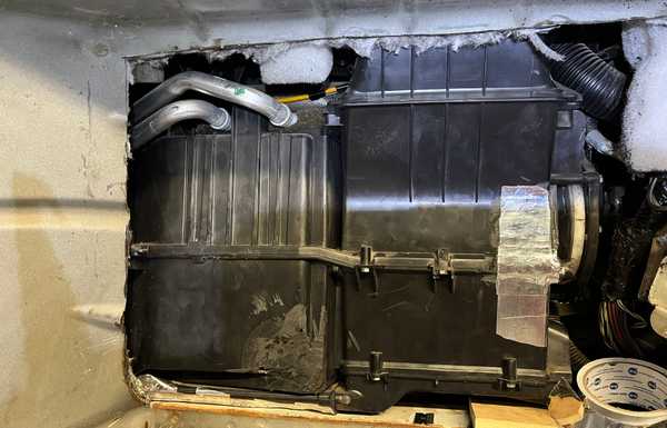 This is from were I cut out the firewall and started shaving the HVAC box down. This is from were I cut out the firewall and started shaving the HVAC box down.