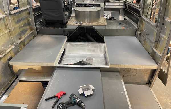Foam core panels. Floor system probably weighs 150 lbs total. And super stiff. Foam core panels. Floor system probably weighs 150 lbs total. And super stiff.