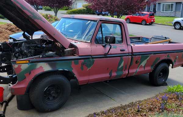 Outside view of the truck with the "new" engine mounted.