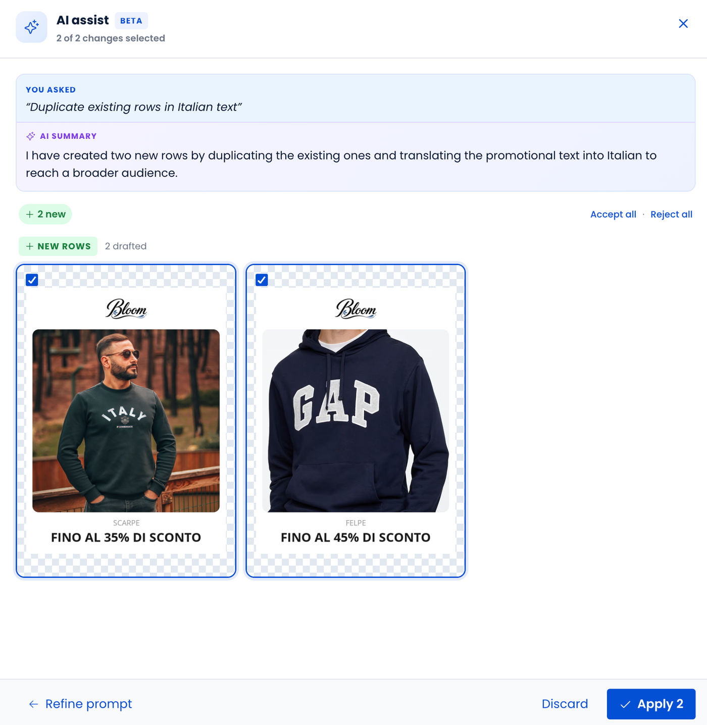 Using AI Assist to generate localized and experimental campaign inputs from a natural-language prompt