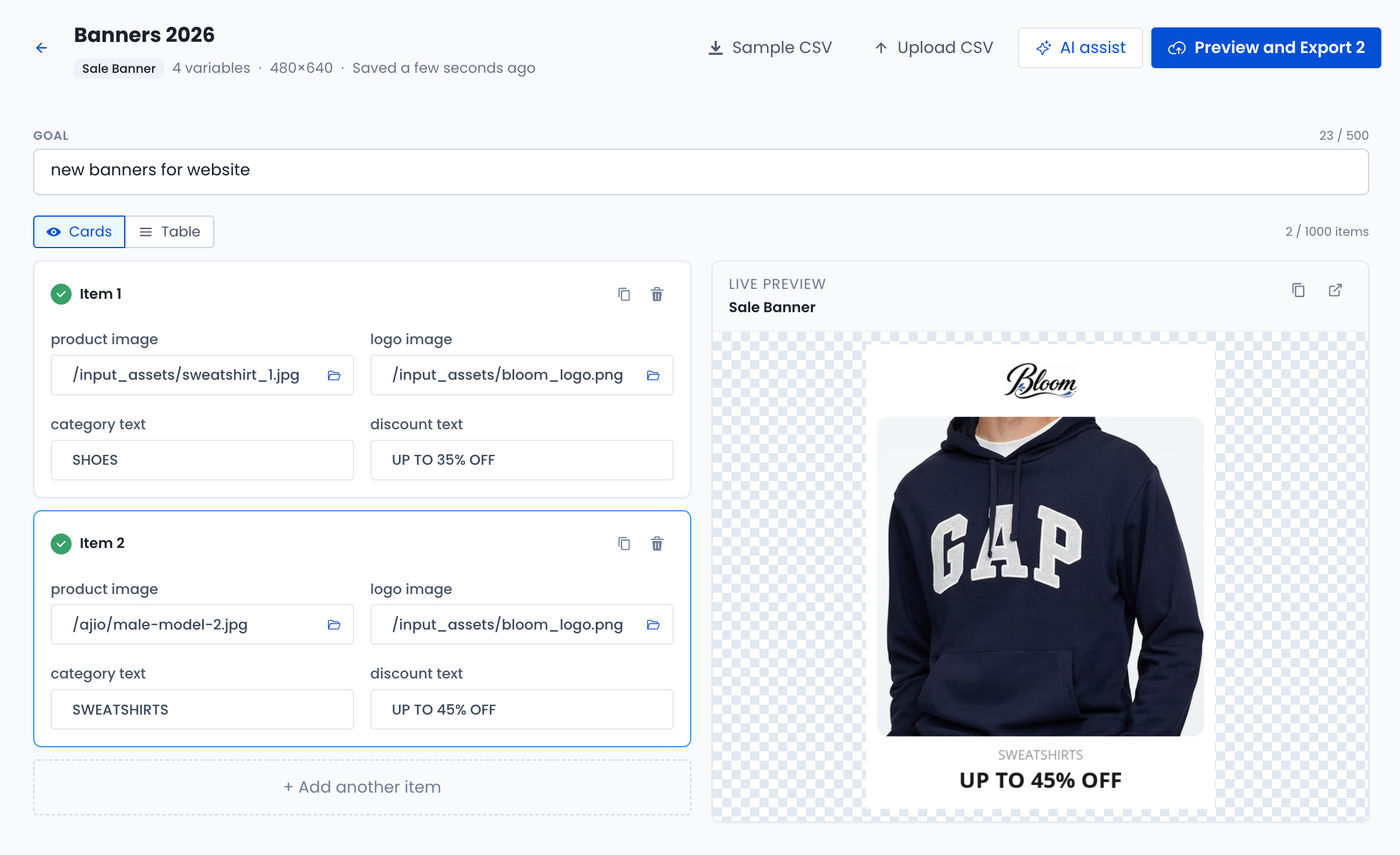 Generating campaign variations from a template using inputs or a CSV
