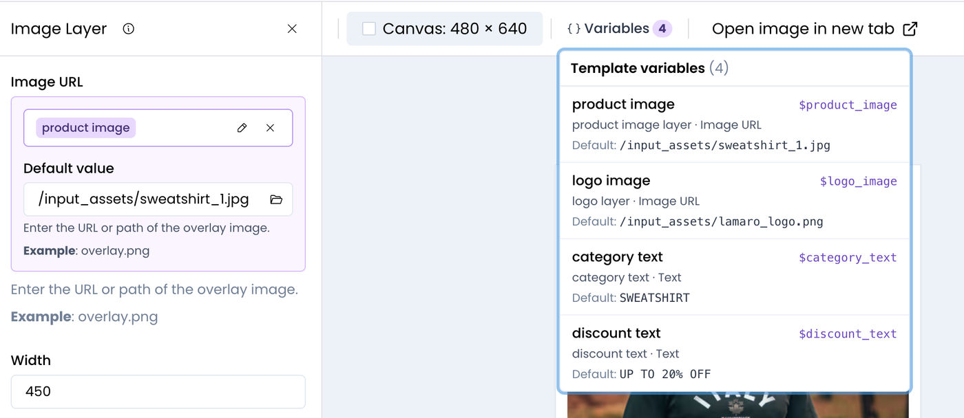 Defining which template fields are exposed as editable variables
