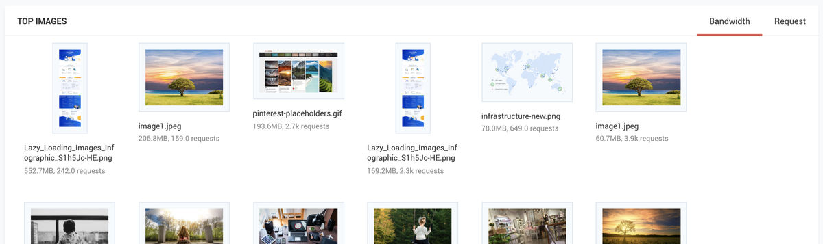 In the top images section, you can see the highest bandwidth consuming or most requested files.