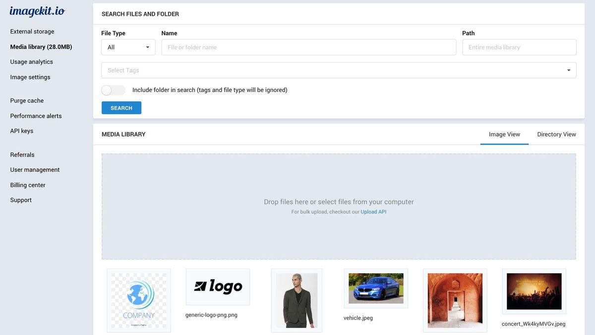 Media Library with Search and image uploads