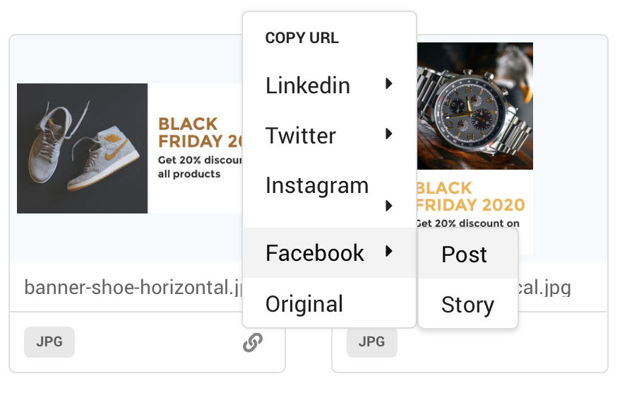 Copy URLs for instant use on common social media platforms