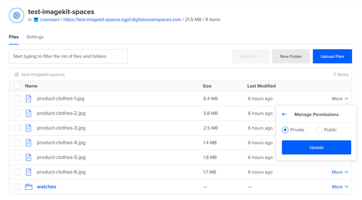 Our DO Spaces storage with private objects in it