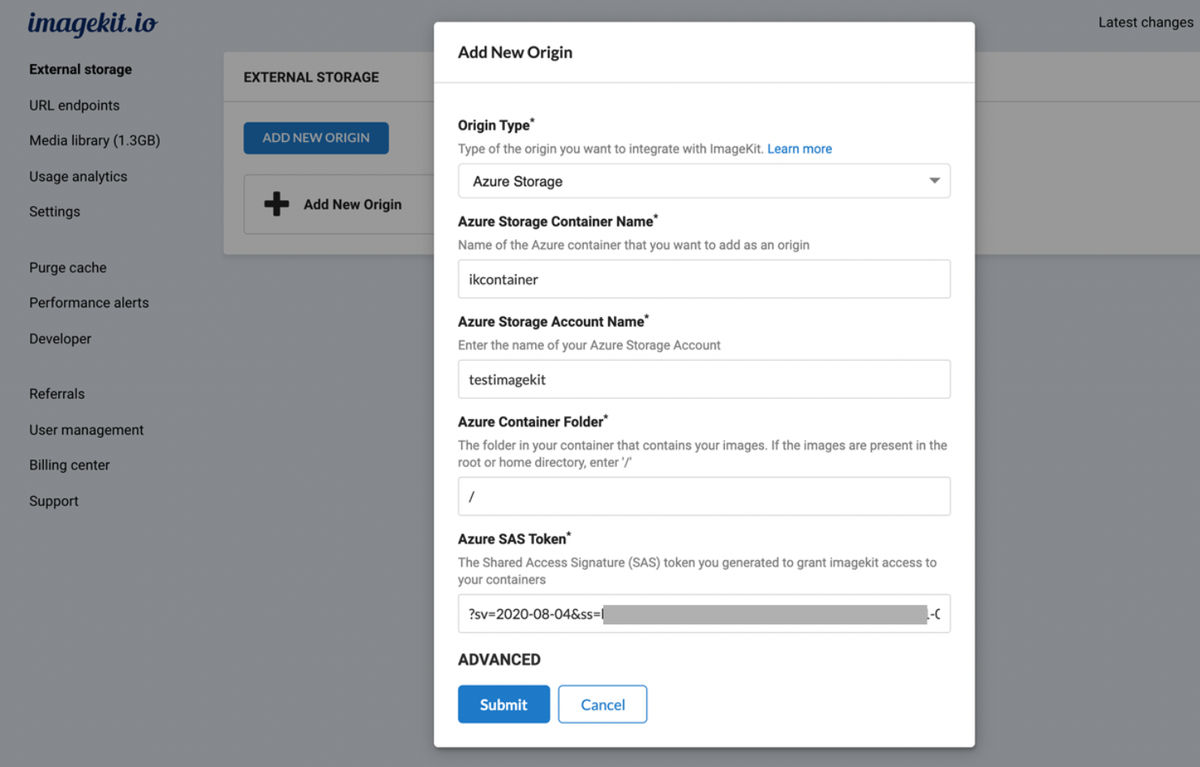 Adding a new origin in ImageKit