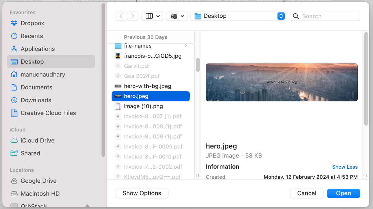 A screenshot showing only image-type files are selected for upload