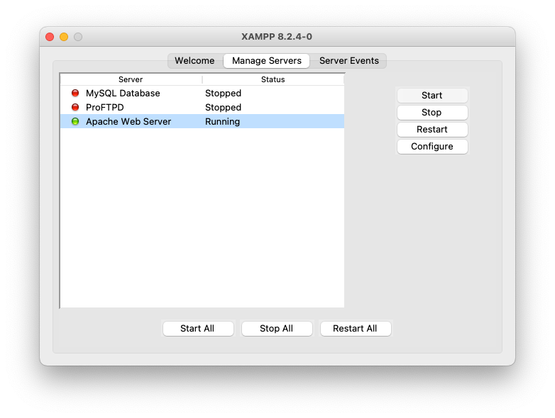 XAMPP Control Panel on MacOS