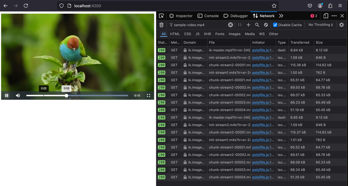 Video player streaming an MPEG-DASH playlist