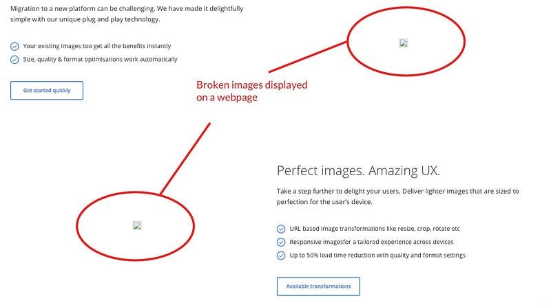 A sample page with broken images as seen on Google Chrome browser