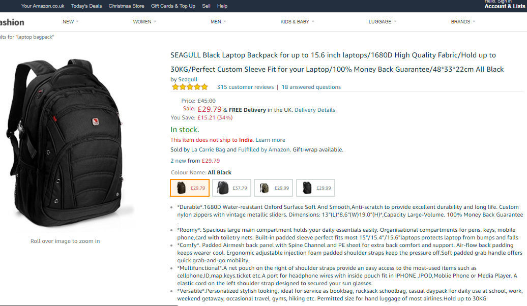 An example of Product Page (Source: Amazon). Here we can see the complete information about the product, customer reviews, different colors & variants of this Product, etc.