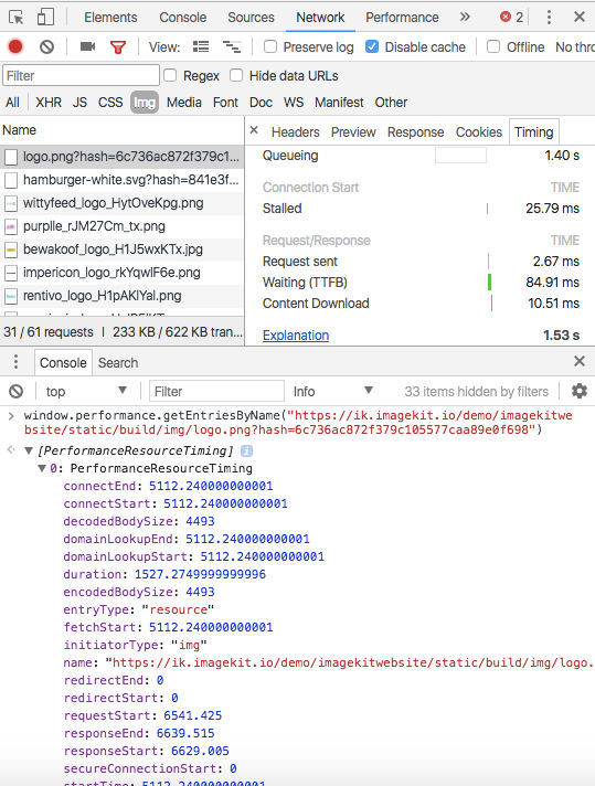 PerformanceResourceTiming object properties Website speed testing