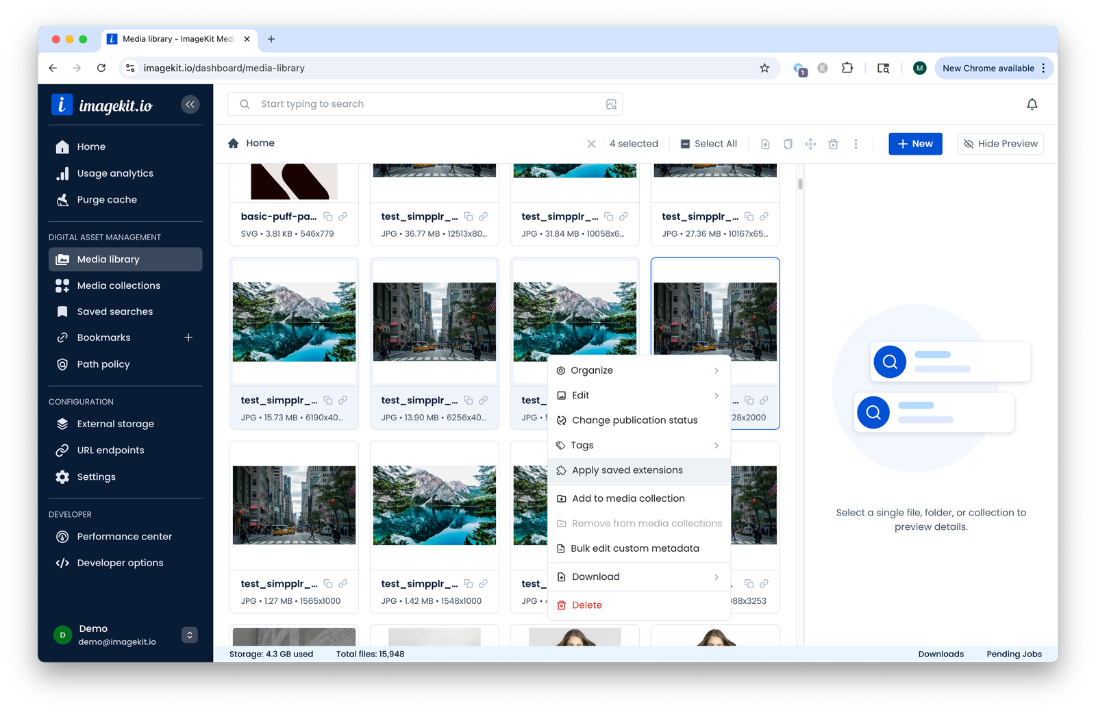 Applying saved extensions to existing files from the right-click menu