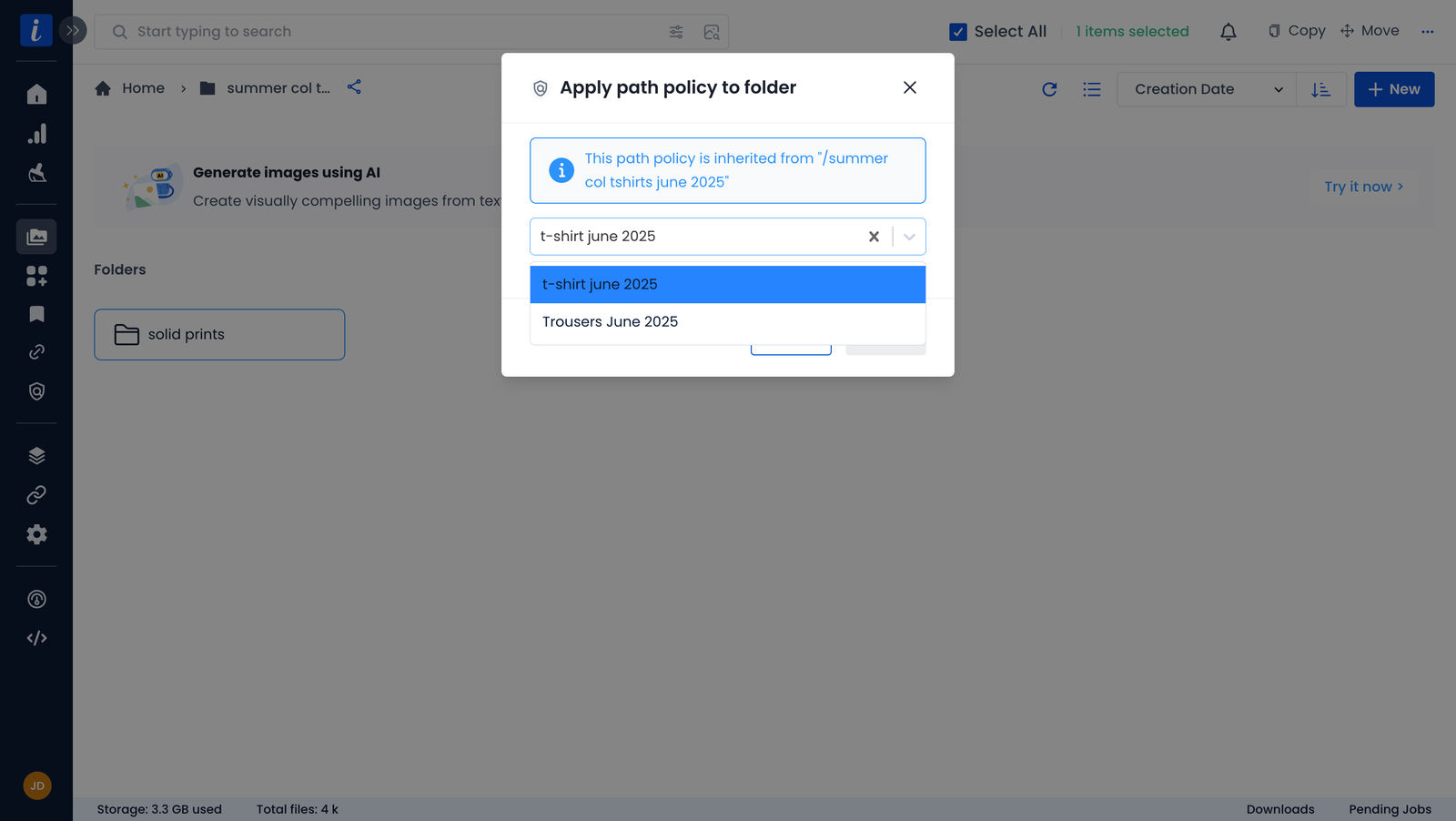 Applying a path policy from the right-click folder menu