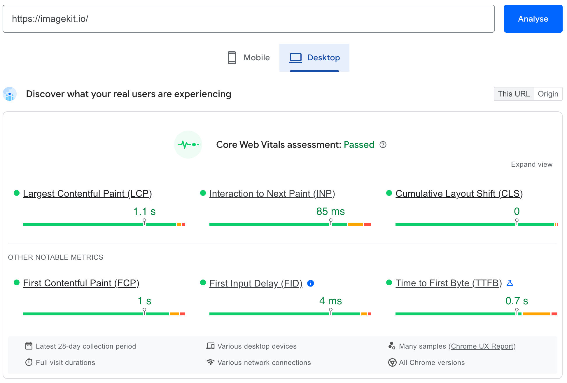 Screenshot of core web vitals
