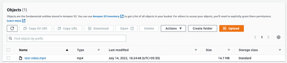 The test-video.mp4 sample uploaded to an AWS S3 bucket.