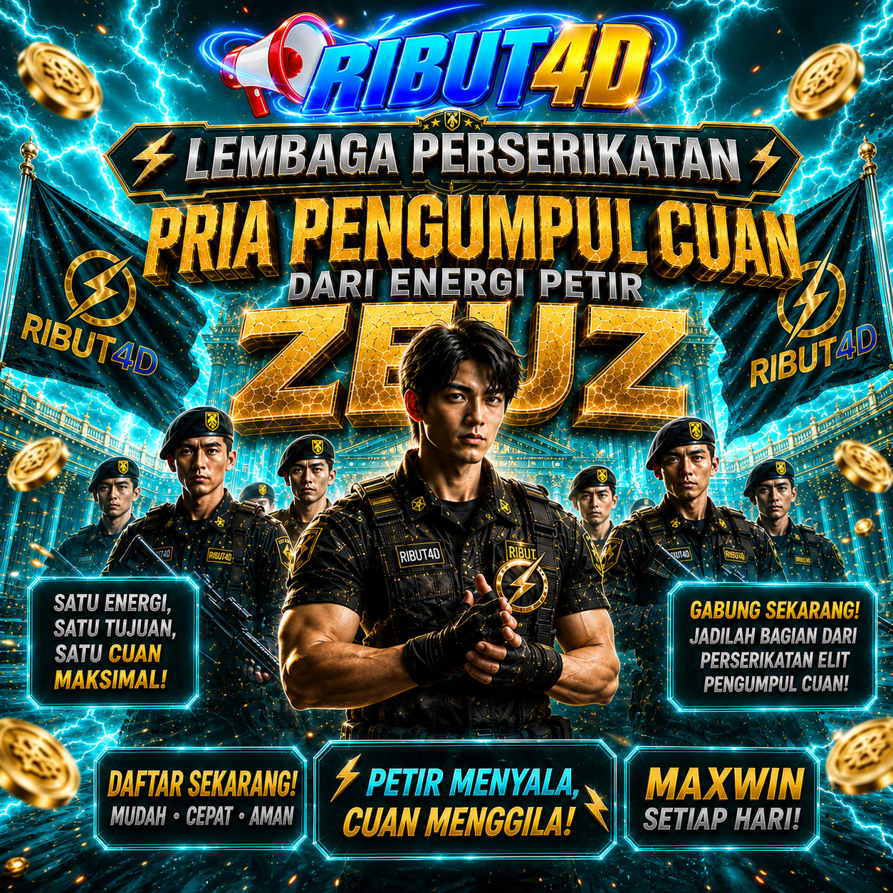 Thumbnail 1 of 3, Poster, RIBUT4D: Lembaga Perserikatan Pria Pengumpul Cuan Dari Energi Petir JEUZ designed and sold by RIBUT4D.