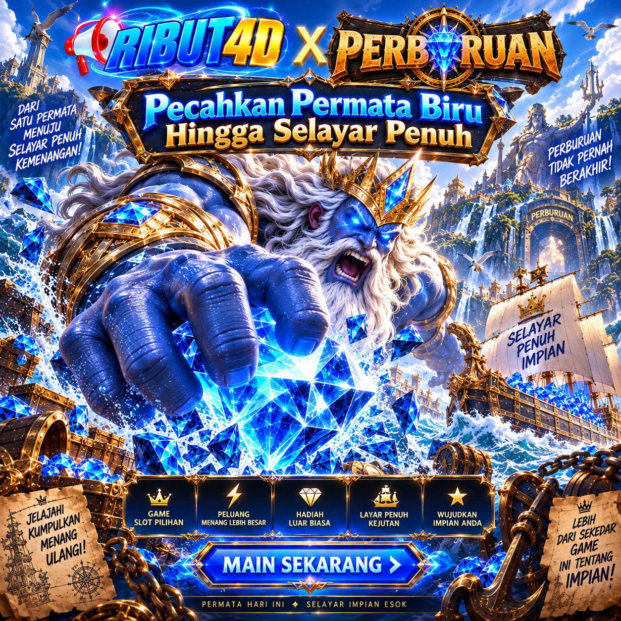 RIBUT4D x PERBURUAN 💎 Pecahkan Permata Biru Hingga Selayar Penuh