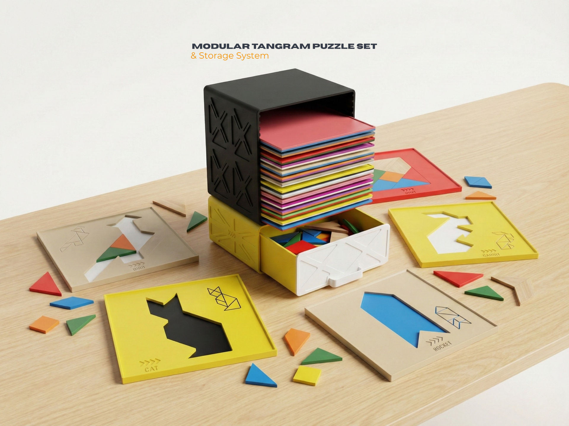 Modular Tangram Puzzle Set & Storage System