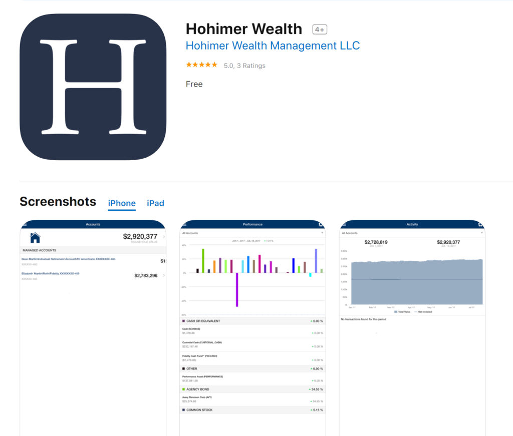 Hohimer Wealth Management App on iOS App Store