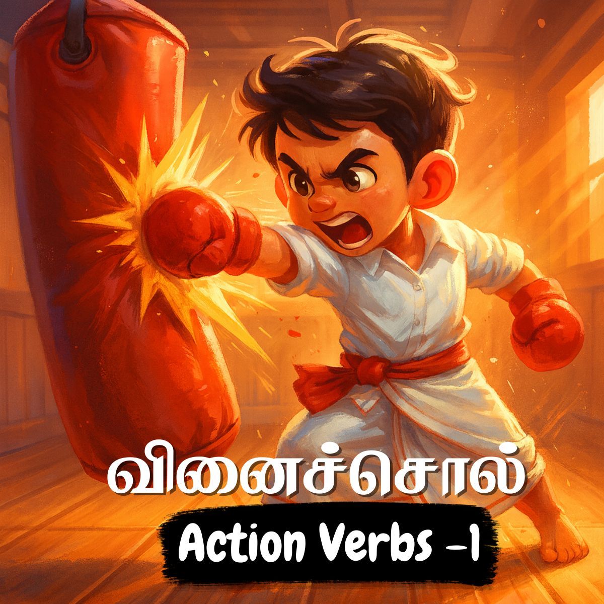 Lesson thumbnail for Tamil domestic animals with a rooster illustration for kids