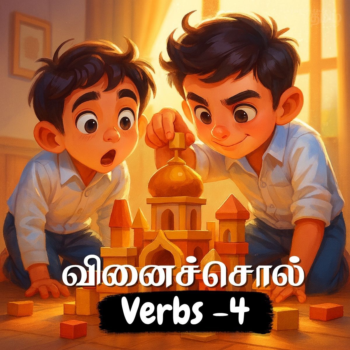 Lesson thumbnail for Tamil domestic animals with a rooster illustration for kids