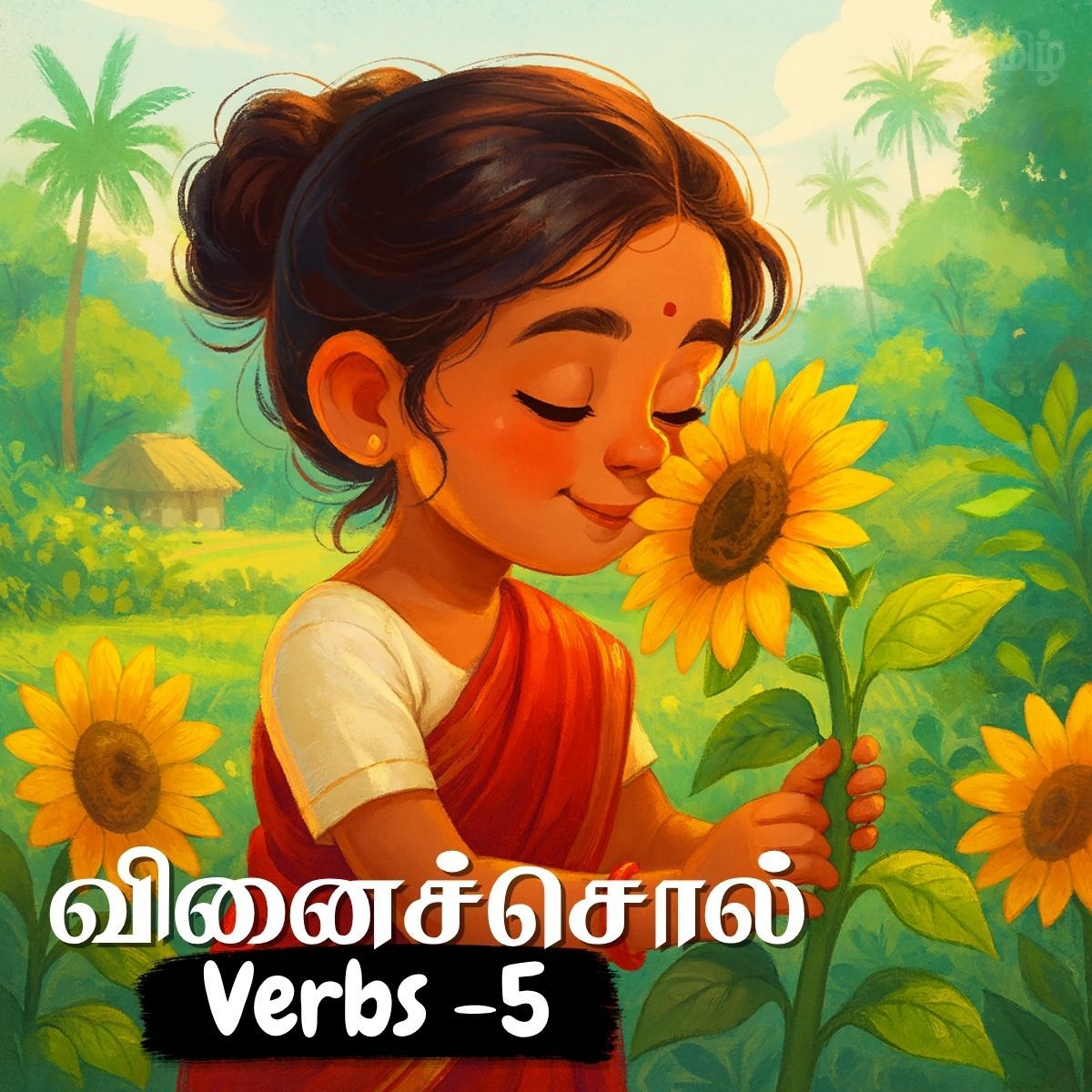 Lesson thumbnail for Tamil domestic animals with a rooster illustration for kids