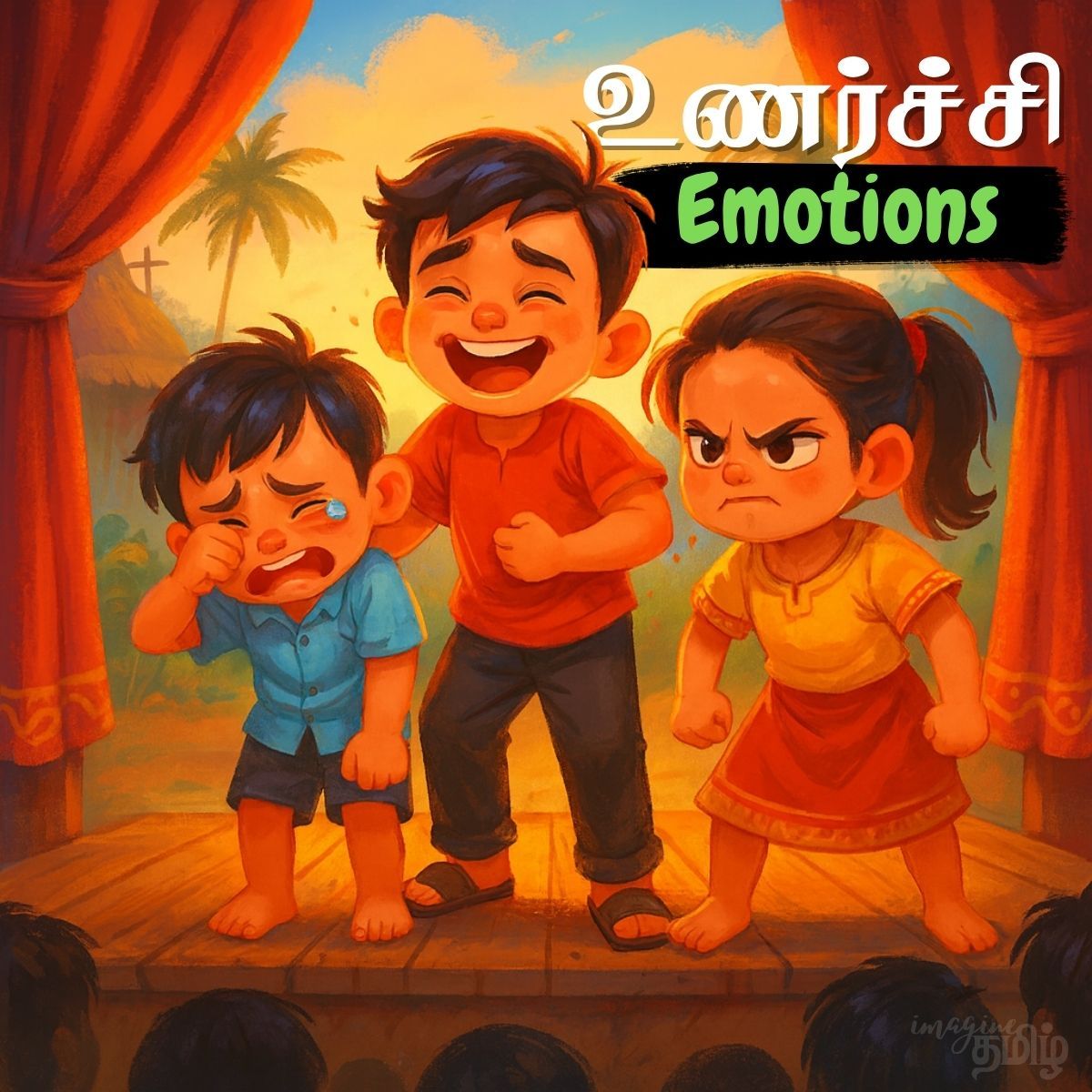 Lesson thumbnail for Tamil domestic animals with a rooster illustration for kids