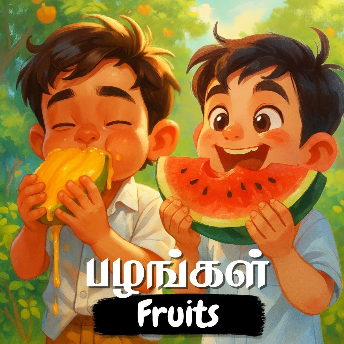 Lesson thumbnail for Tamil domestic animals with a rooster illustration for kids