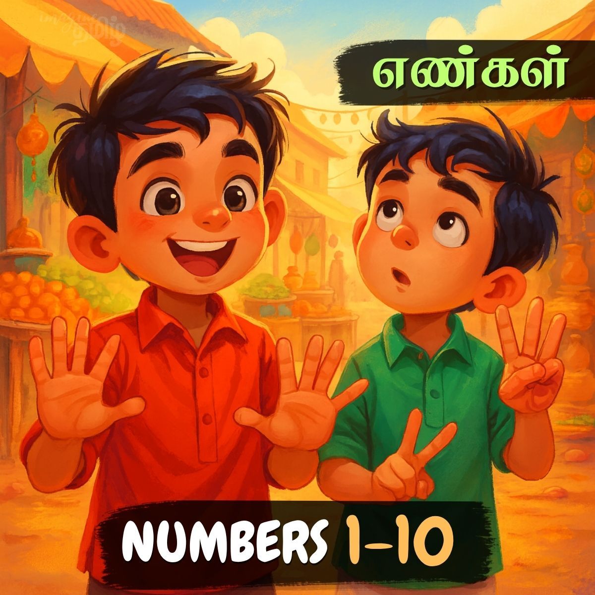 Lesson thumbnail for Tamil domestic animals with a rooster illustration for kids