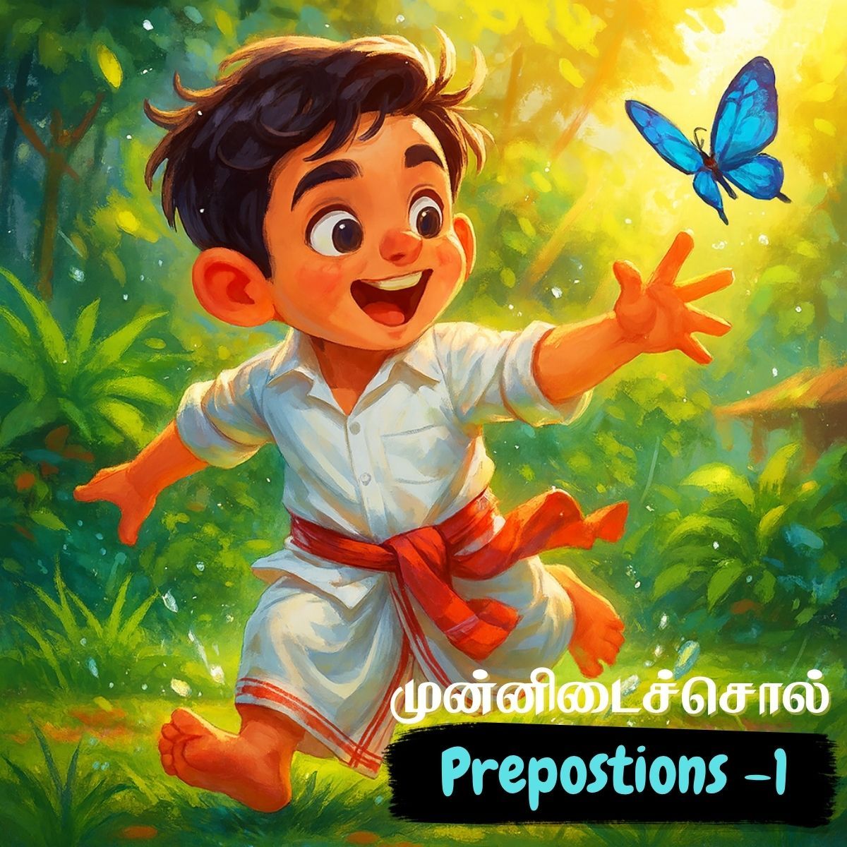 Lesson thumbnail for Tamil domestic animals with a rooster illustration for kids