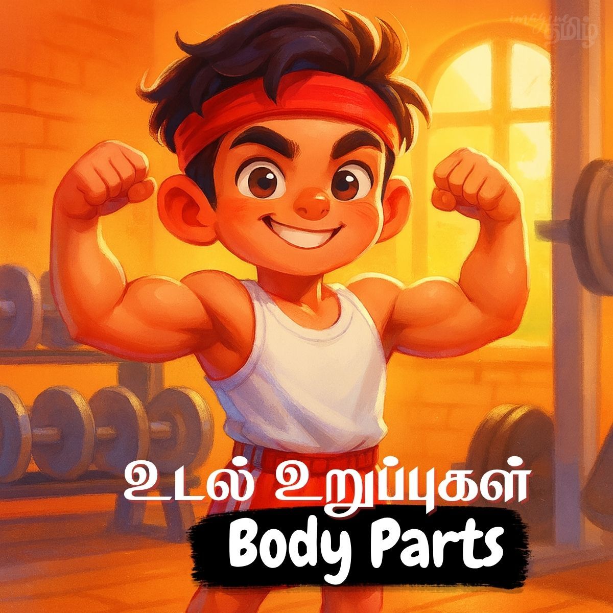 Lesson thumbnail for Tamil domestic animals with a rooster illustration for kids