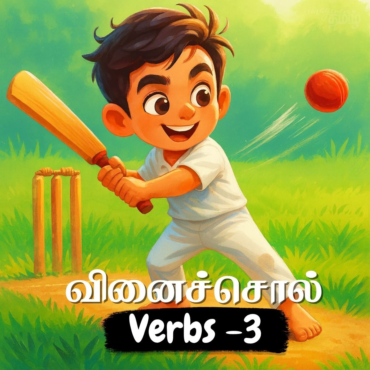 Lesson thumbnail for Tamil domestic animals with a rooster illustration for kids