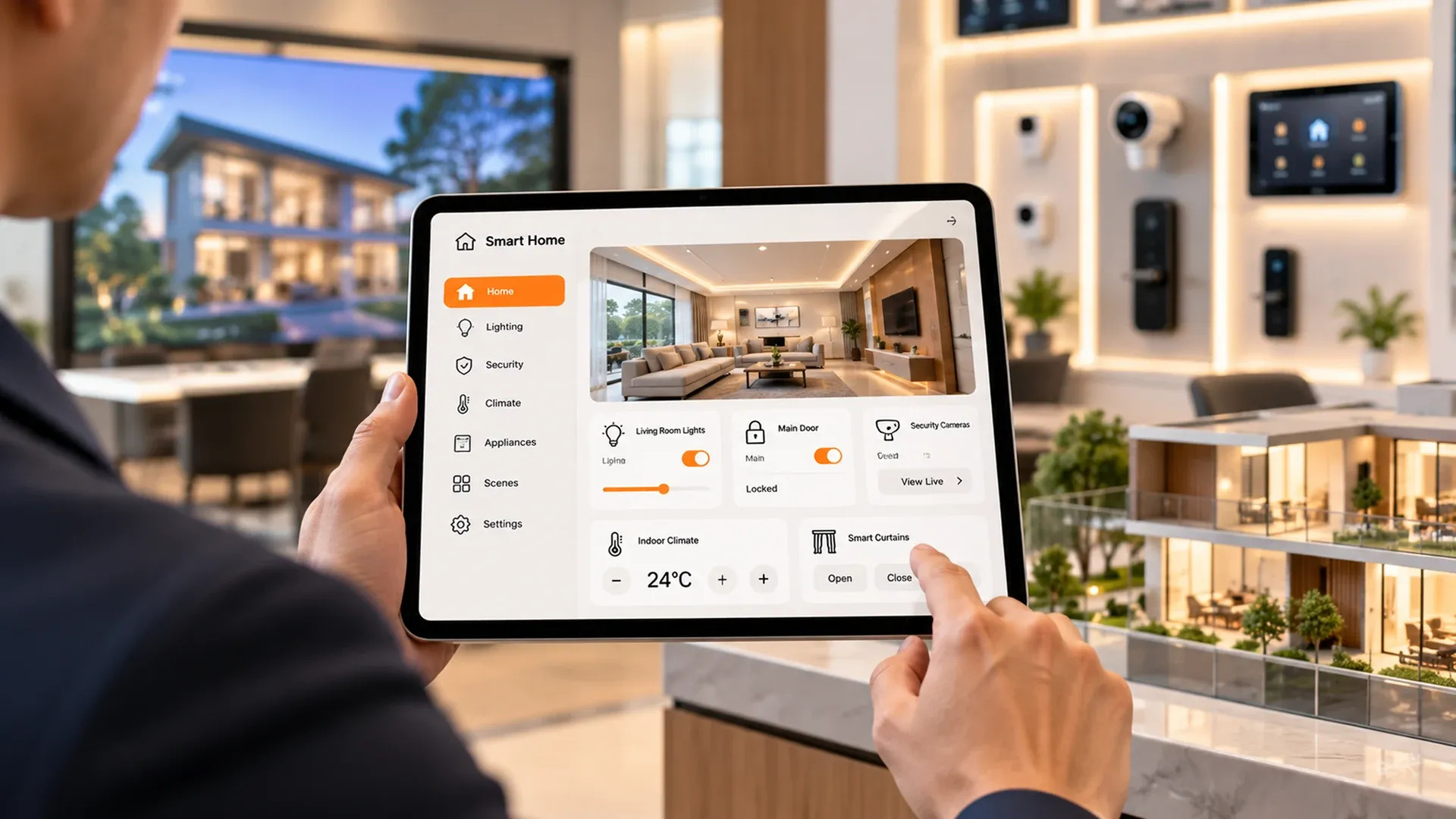 Buyer Using A Tablet To Test A Smart Home
