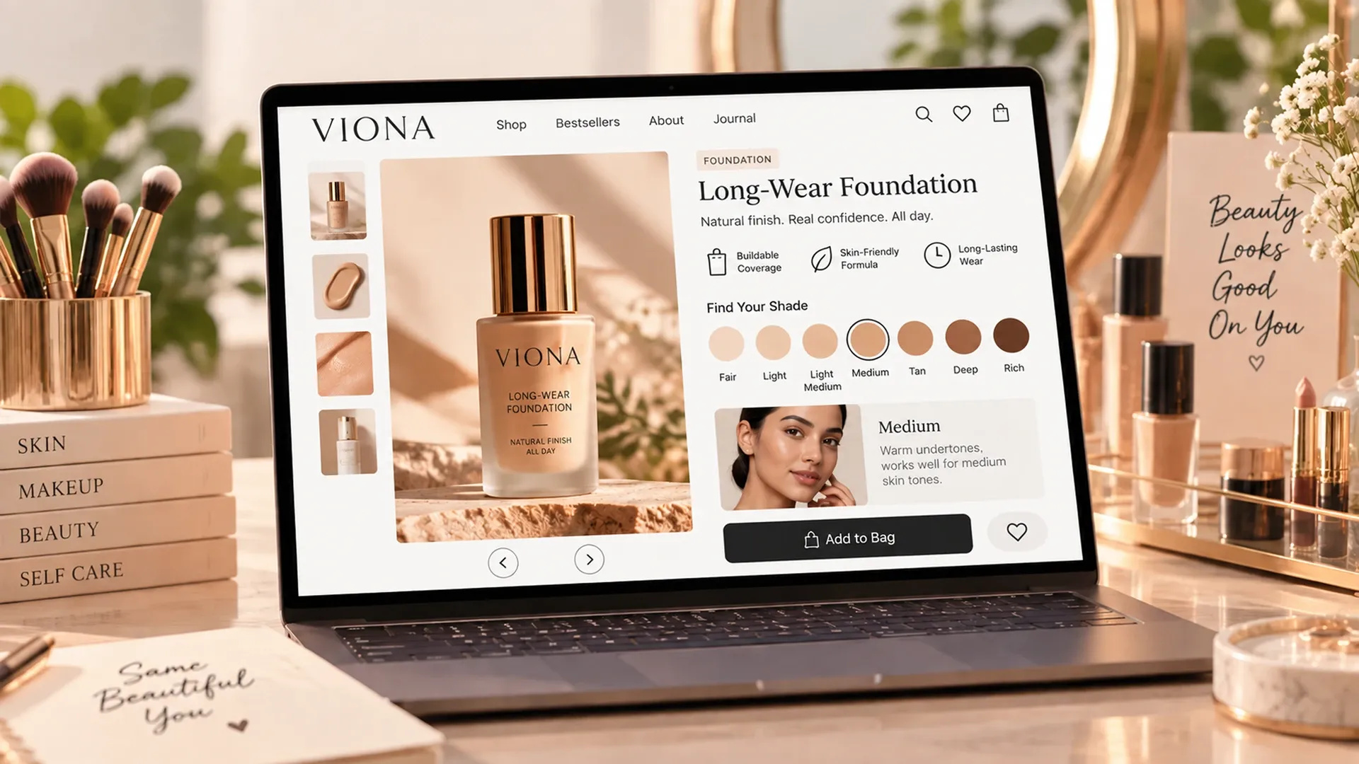 Cosmetics Product Page Showing Shade-Matching Swatches