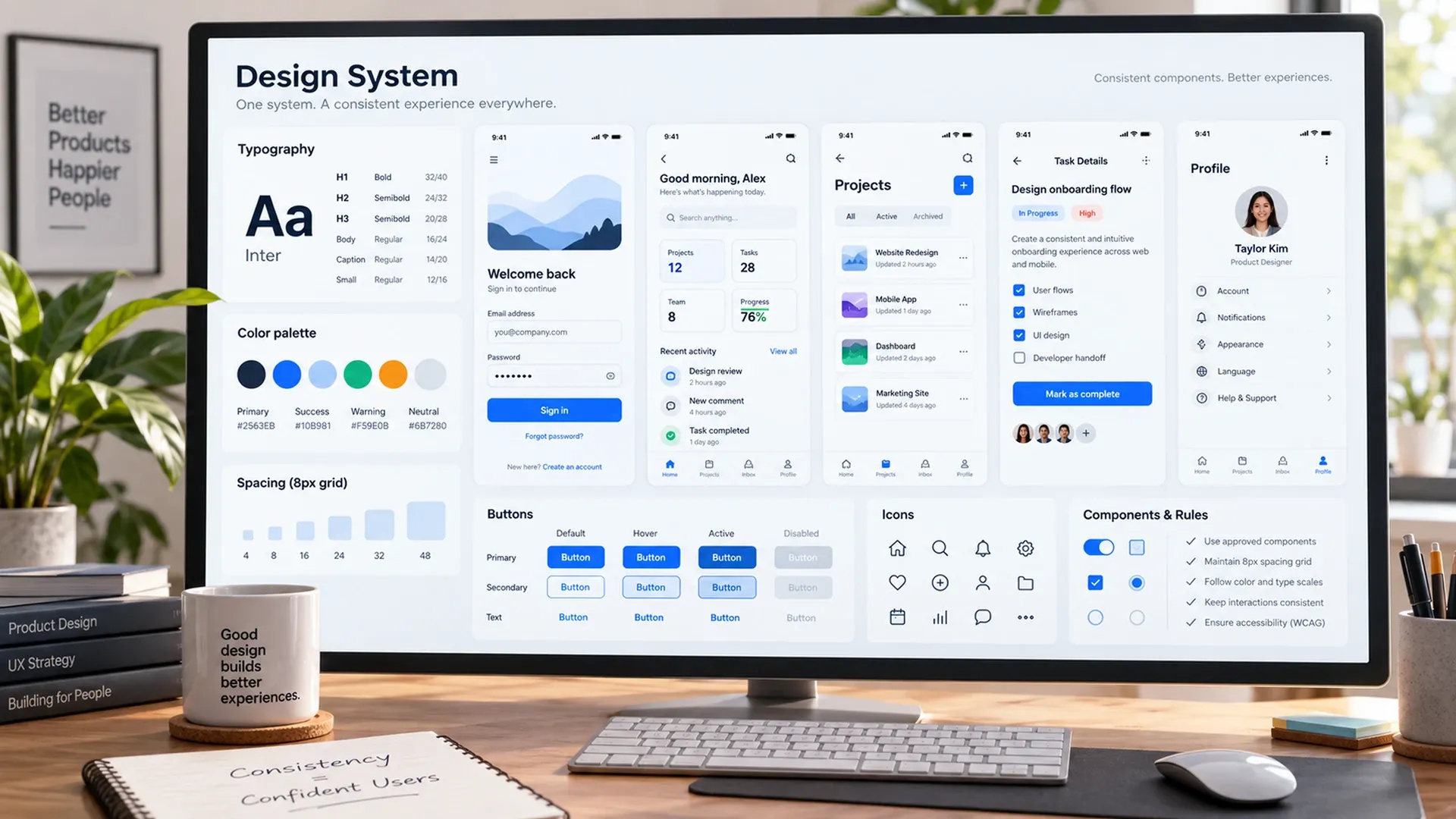 Design System Style Guide Showing Consistent Button States Spacing And Typography Rules