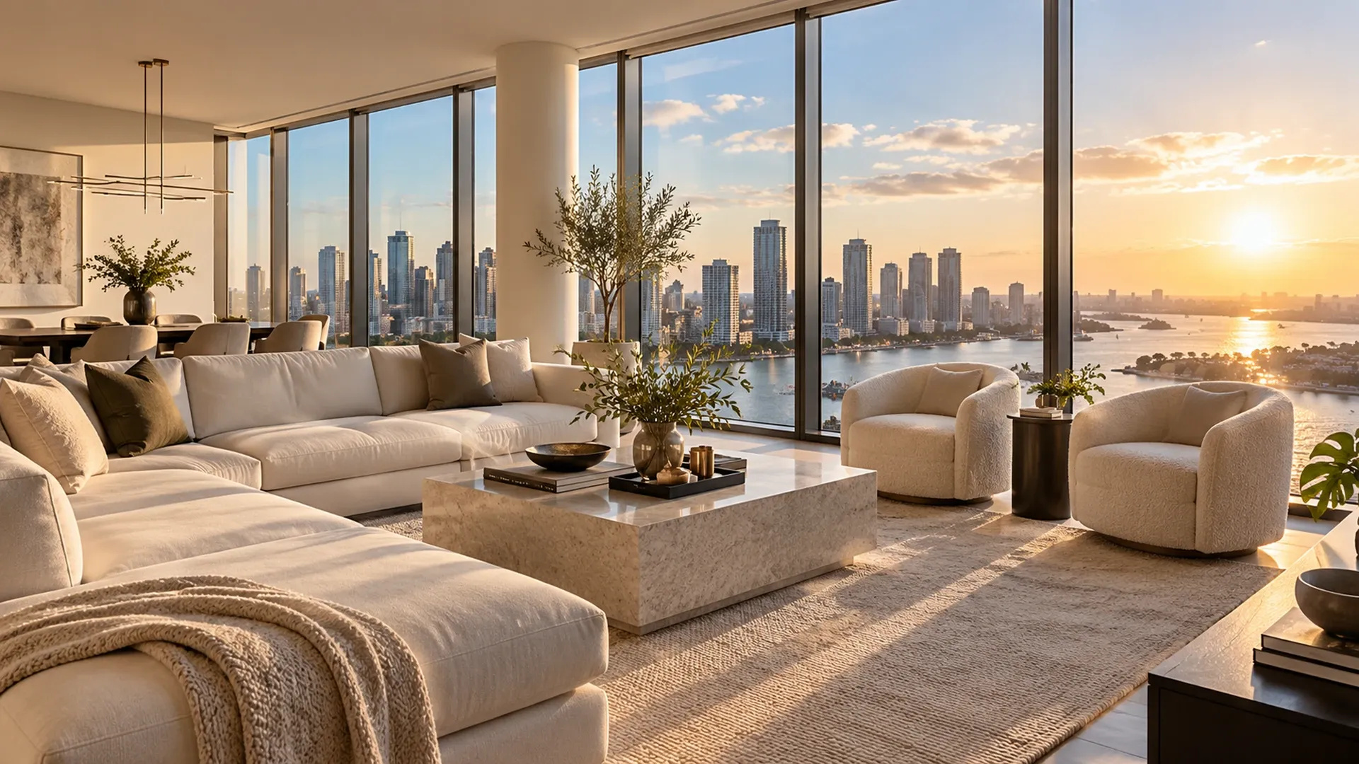 Luxury Apartment Living Room With Floor-To-Ceiling Windows