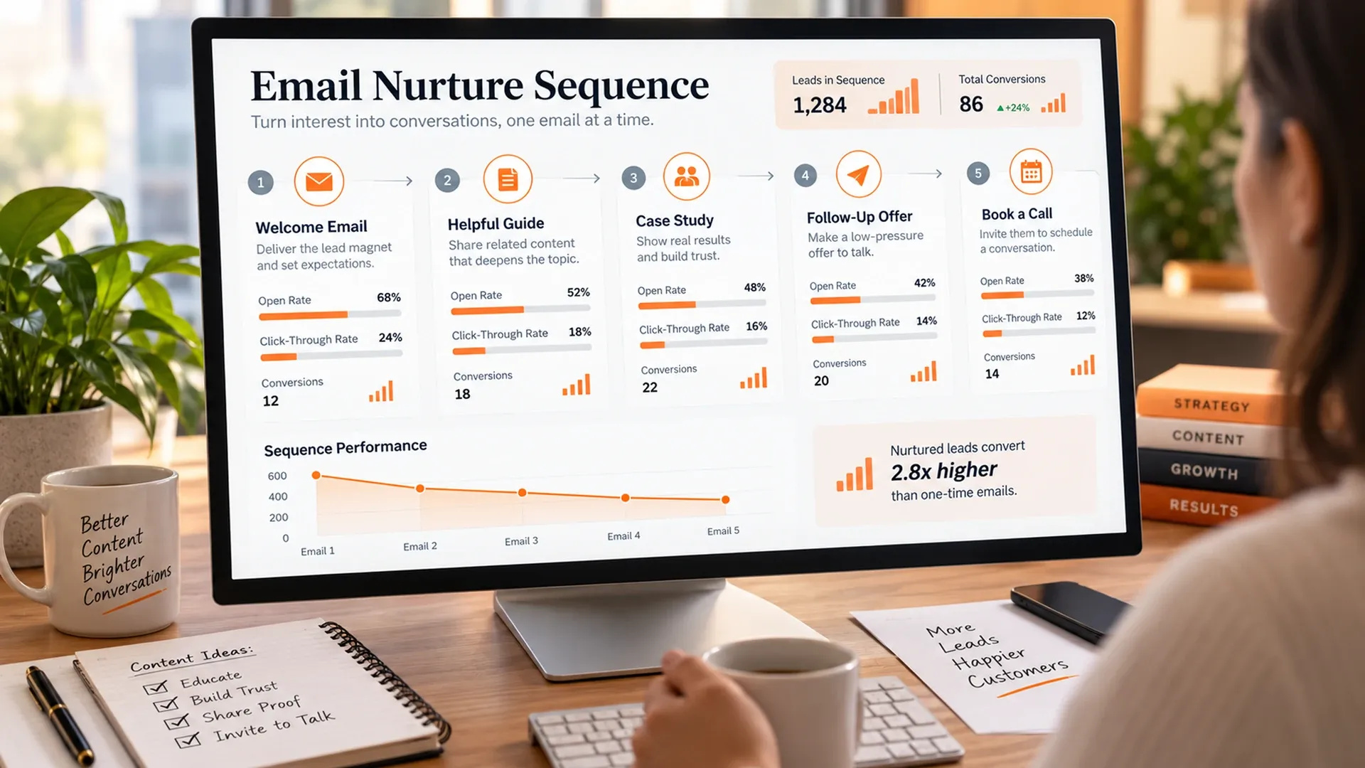 Marketing Dashboard Showing An Email Nurture Sequence