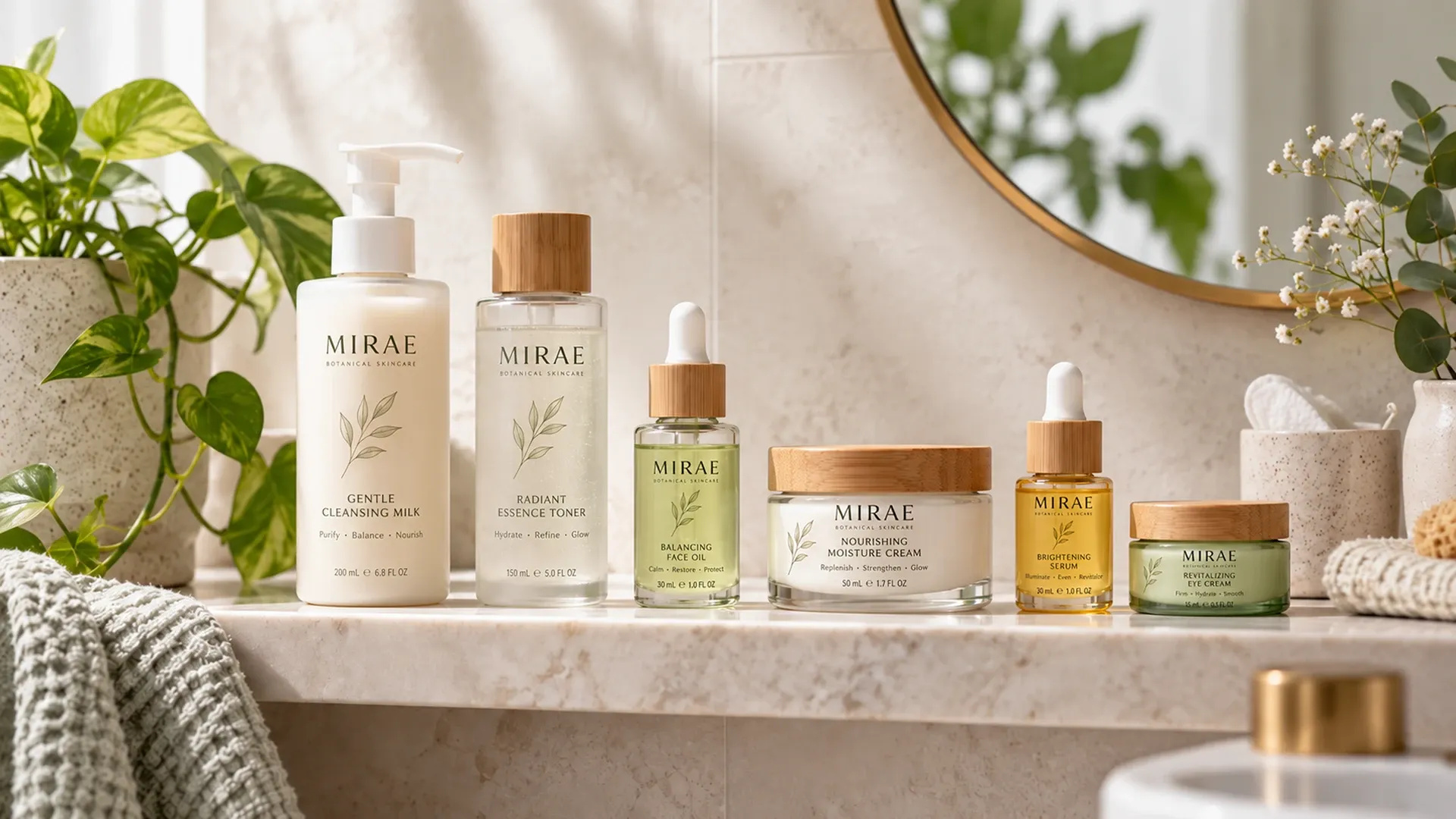 Neatly Arranged Natural Skincare Routine Bundle