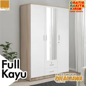 KIRANA Arizona - Lemari Pakaian Kayu Wardrobe 3 Pintu Arizona Putih Coklat Modern Minimalis
