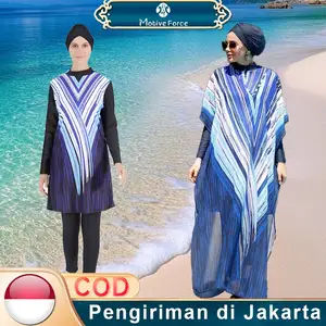Jas Berenang Muslimah 4 Piece Set Plus Ukuran M-6XL Lengan Panjang Lengan Sunscreen Fabric Baju Renis