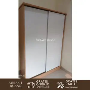 Lemari Pakaian Sliding Tanpa Cermin Japandi Style Two Tone