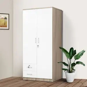 KIRANA Arizona - Lemari Pakaian Kayu Putih Coklat Modern Minimalis Wardrobe 2 Pintu Polos
