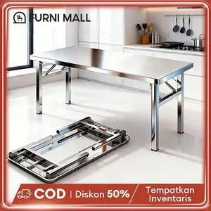 Meja Lipat Stainless Meja Outdoor Serbaguna Meja Makan Steel Portabel Jualan Luar Ruangan Komersial