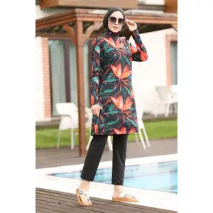 Muslimah Loose Pink Swimming Red Swimwear Plus Ukuran 3/4 Pieces Set