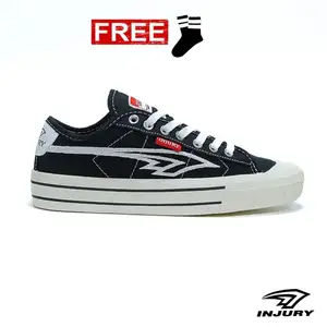 Injury - Sepatu Sneakers Kasual Sepatu Sekolah Pria Wanita Everest Hitam Putih 36 - 44